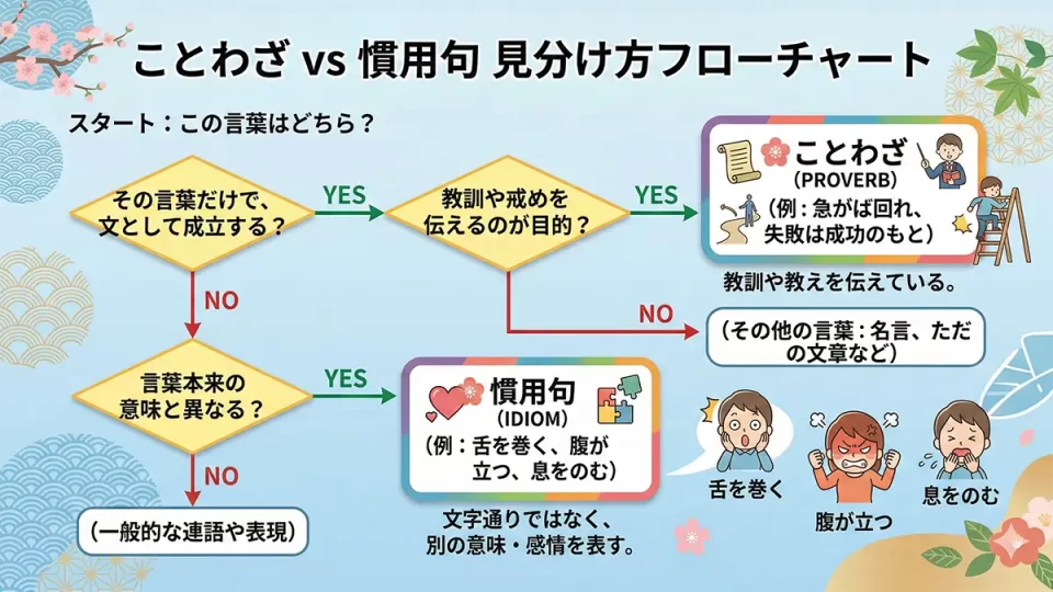 ことわざと慣用句の見分け方フローチャート