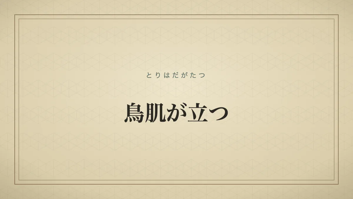 恐怖や感動などで皮膚に鳥肌ができる、ぞくっとした感覚のこと。