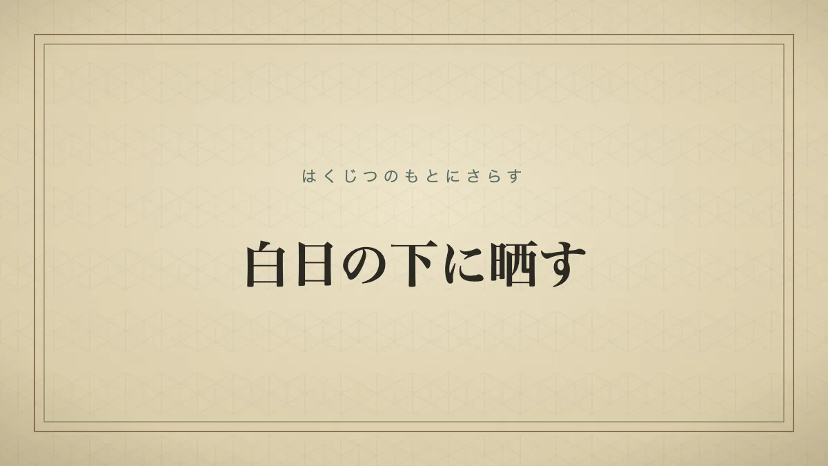 「白日の下に晒す」の文字を配した辞書見出し風のサムネイル画像