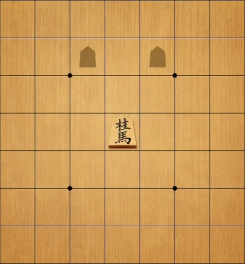 桂馬が進める2つのマスを示した将棋盤の図